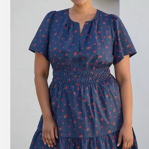 Anthropologie The Somerset Mini in Sapphire Strawberry Cotton Dress